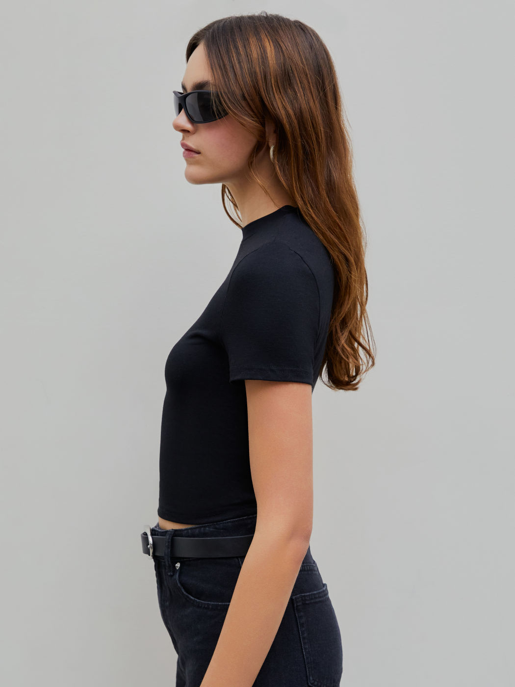 Einfarbiges Kurzarm Crop-T-Shirt