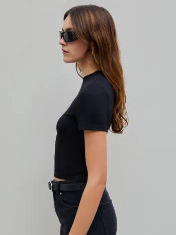 Einfarbiges Kurzarm Crop-T-Shirt