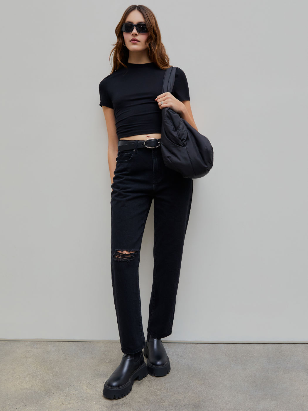Einfarbiges Kurzarm Crop-T-Shirt