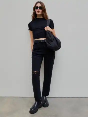 Einfarbiges Kurzarm Crop-T-Shirt