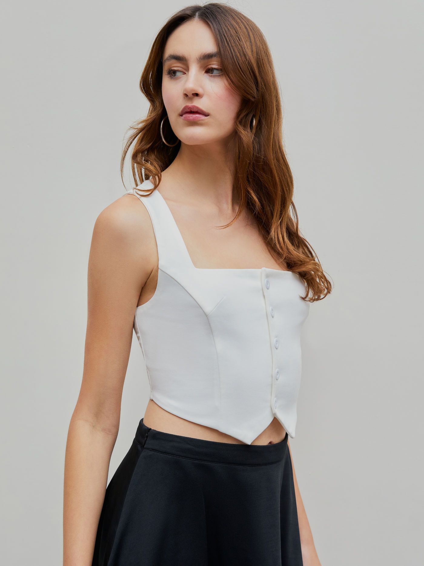 Solid Square Neck Zip Up Crop Top