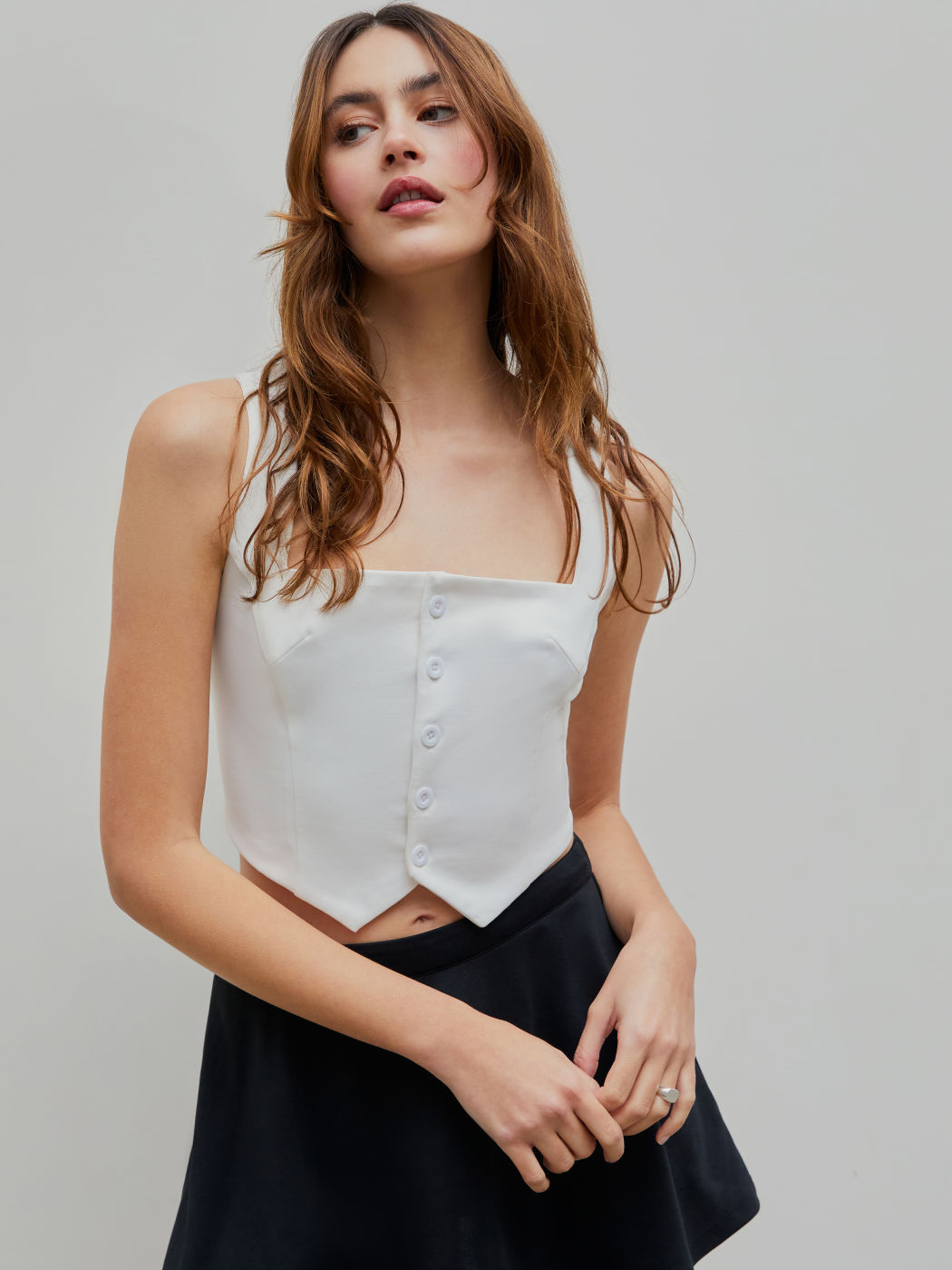 Solids Crop-Top mit eckigem Ausschnitt und Reißverschluss