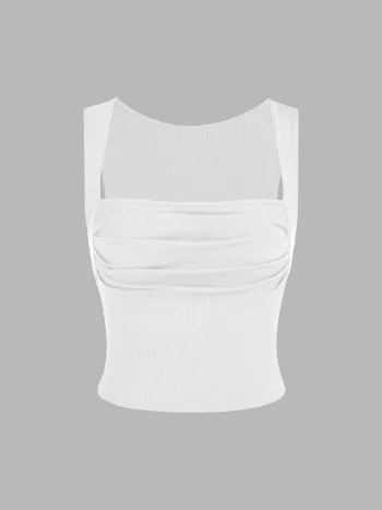 Ruched Col Carré Crop Tops Uni