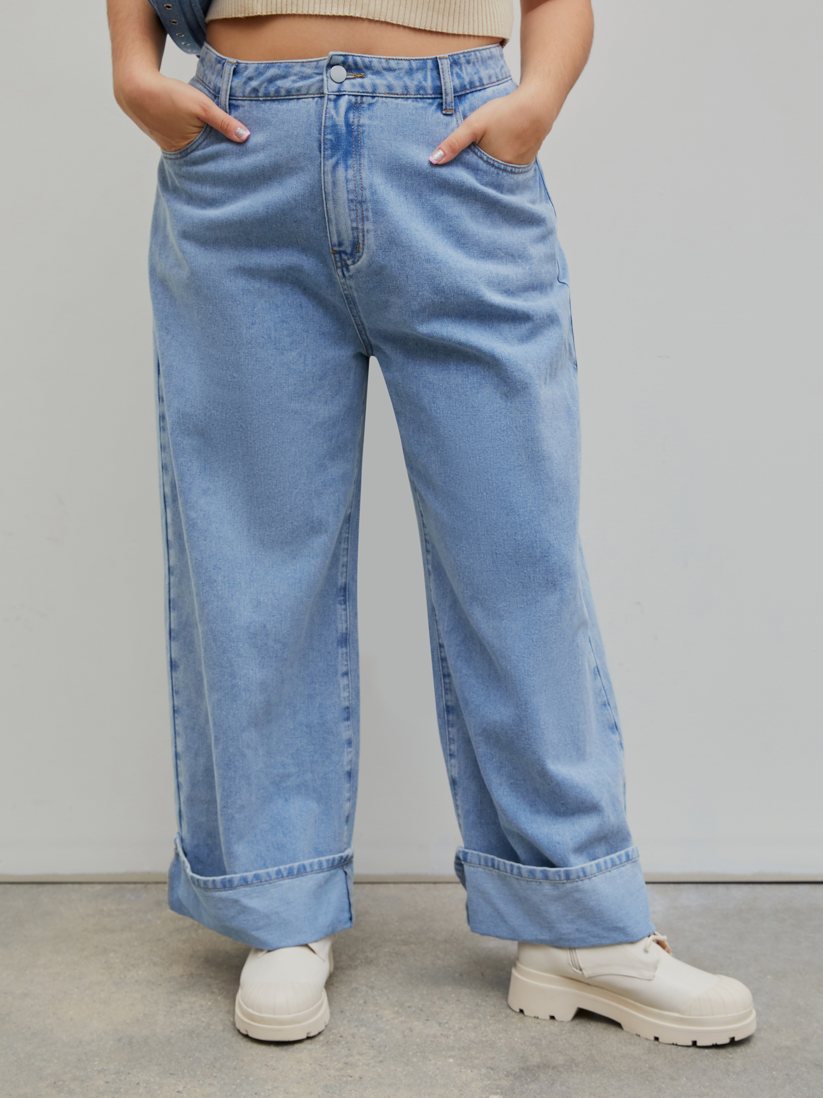 Mid Waist Wide Leg Jeans Curve Plus For Daily Casual School Work