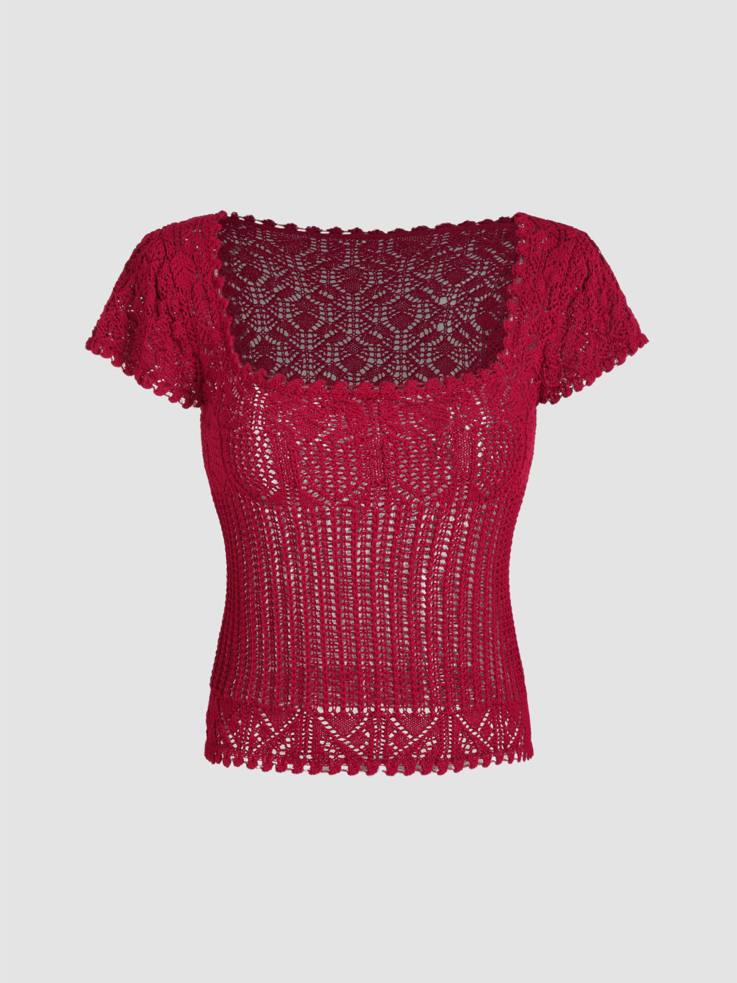 Strick-Kurzarm-T-Shirt mit einfarbigem Schnitt