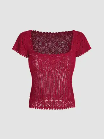 Strick-Kurzarm-T-Shirt mit einfarbigem Schnitt