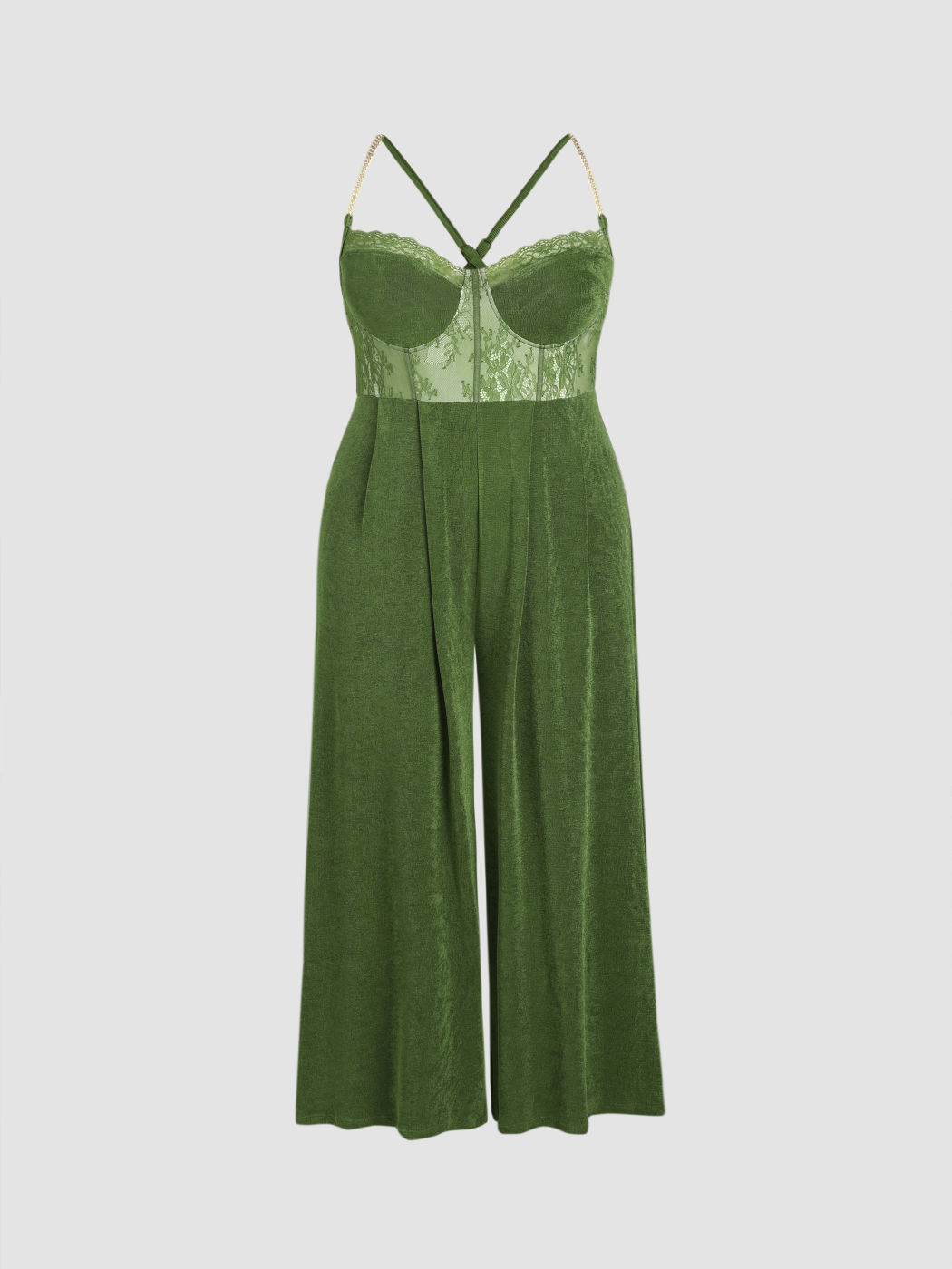 Solid Lace Corset Chain Cross Wide Leg Jumpsuit Kurve & Plus