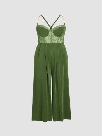 Solid Lace Corset Chain Cross Wide Leg Jumpsuit Kurve & Plus