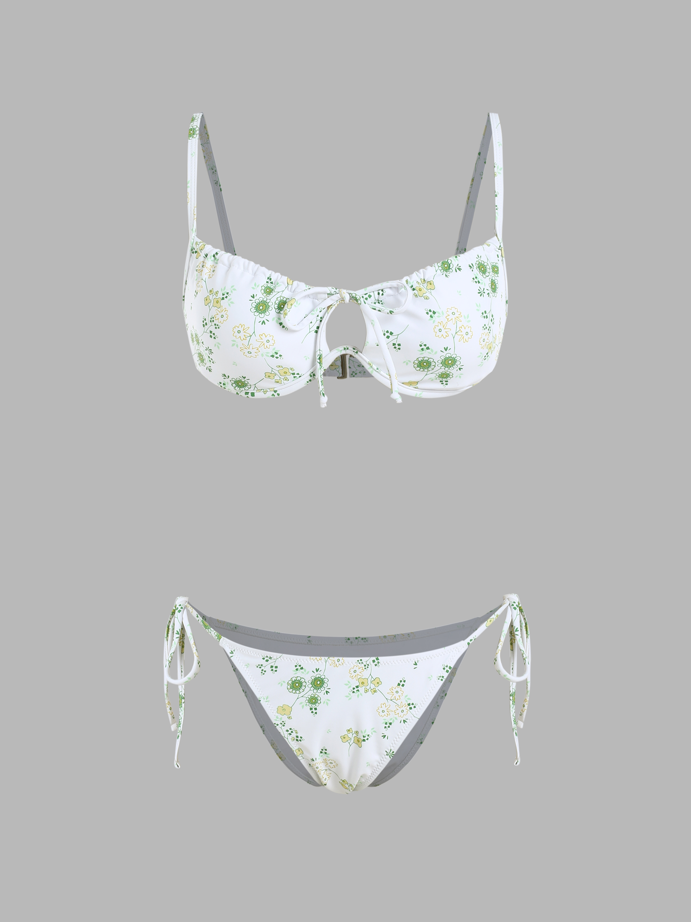 Floral Print Cut Out Bikini Swimsuit Cider