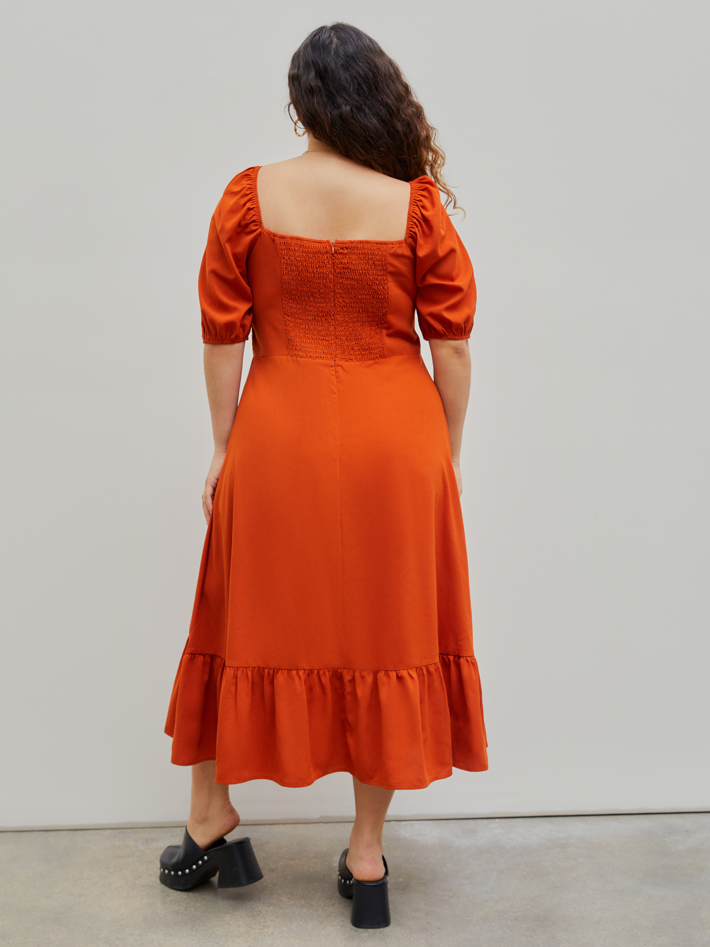 Square Neck Twist Slit Midi Dress Curve & Plus