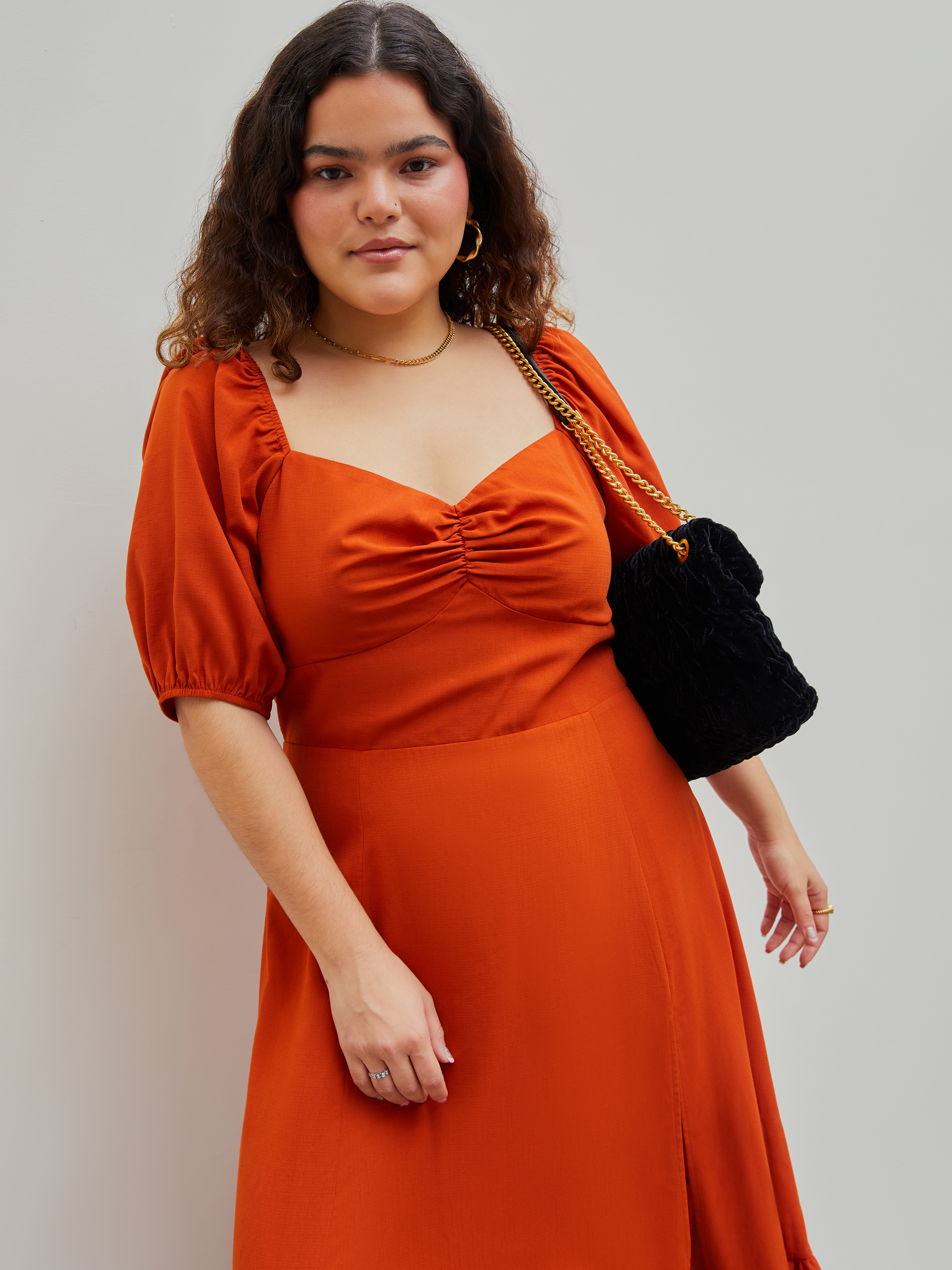 Square Neck Twist Slit Midi Dress Curve & Plus