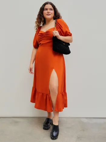 Square Neck Twist Slit Midi Dress Curve & Plus