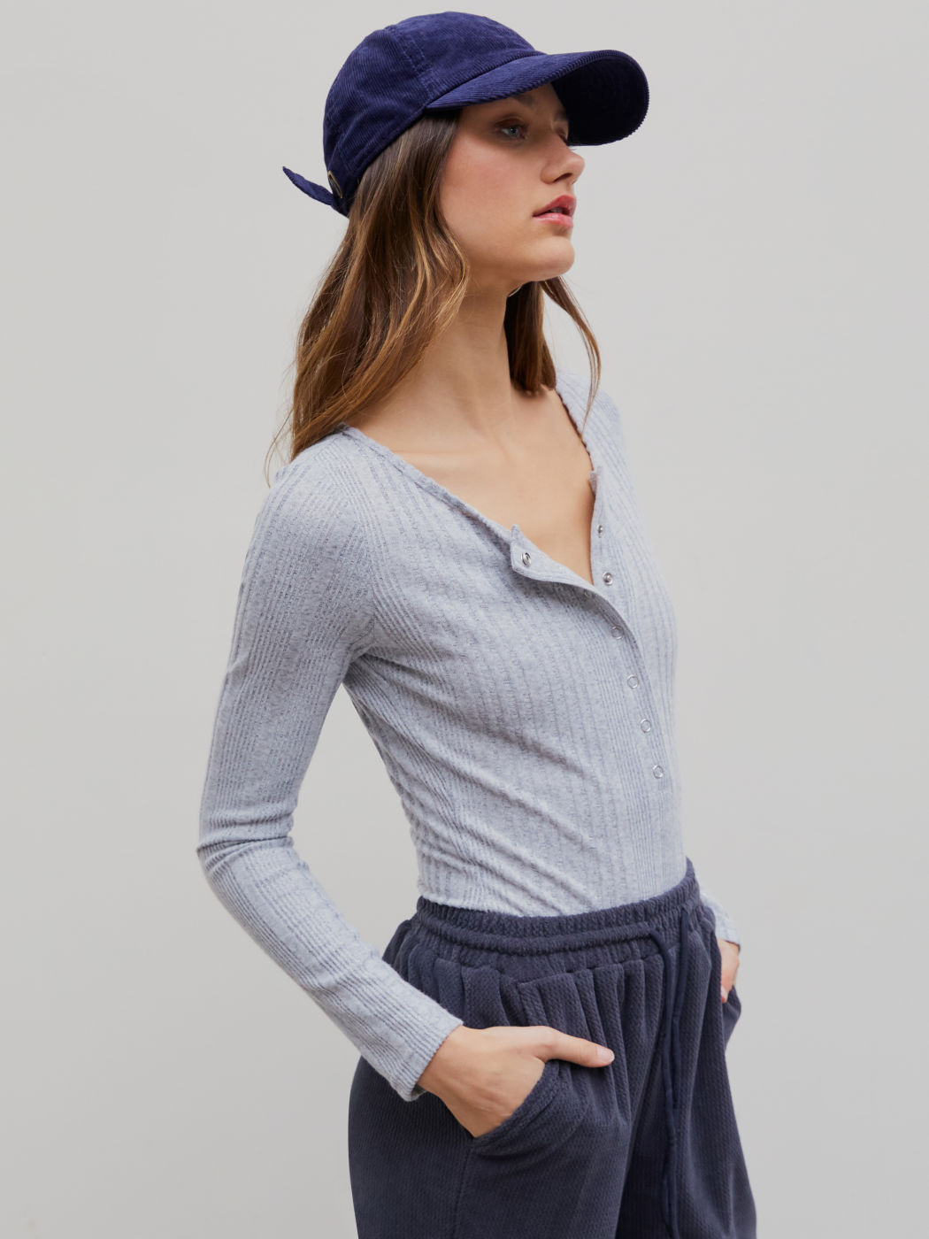 Rib Solid Buckle Up Bodysuit