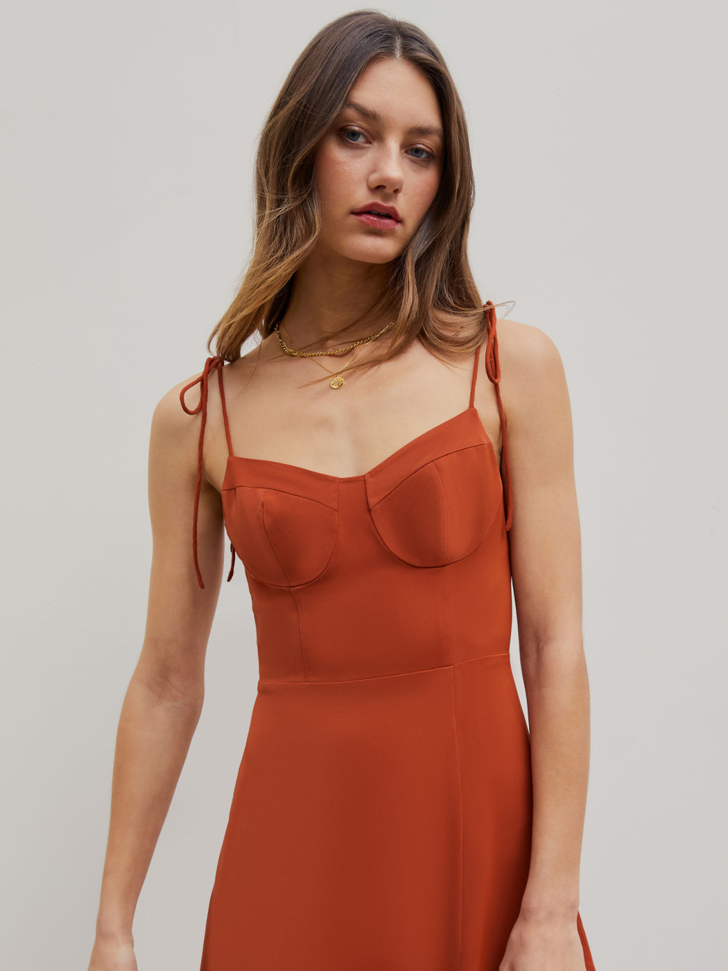 Solid Cami Knotted Slit Midi Dress
