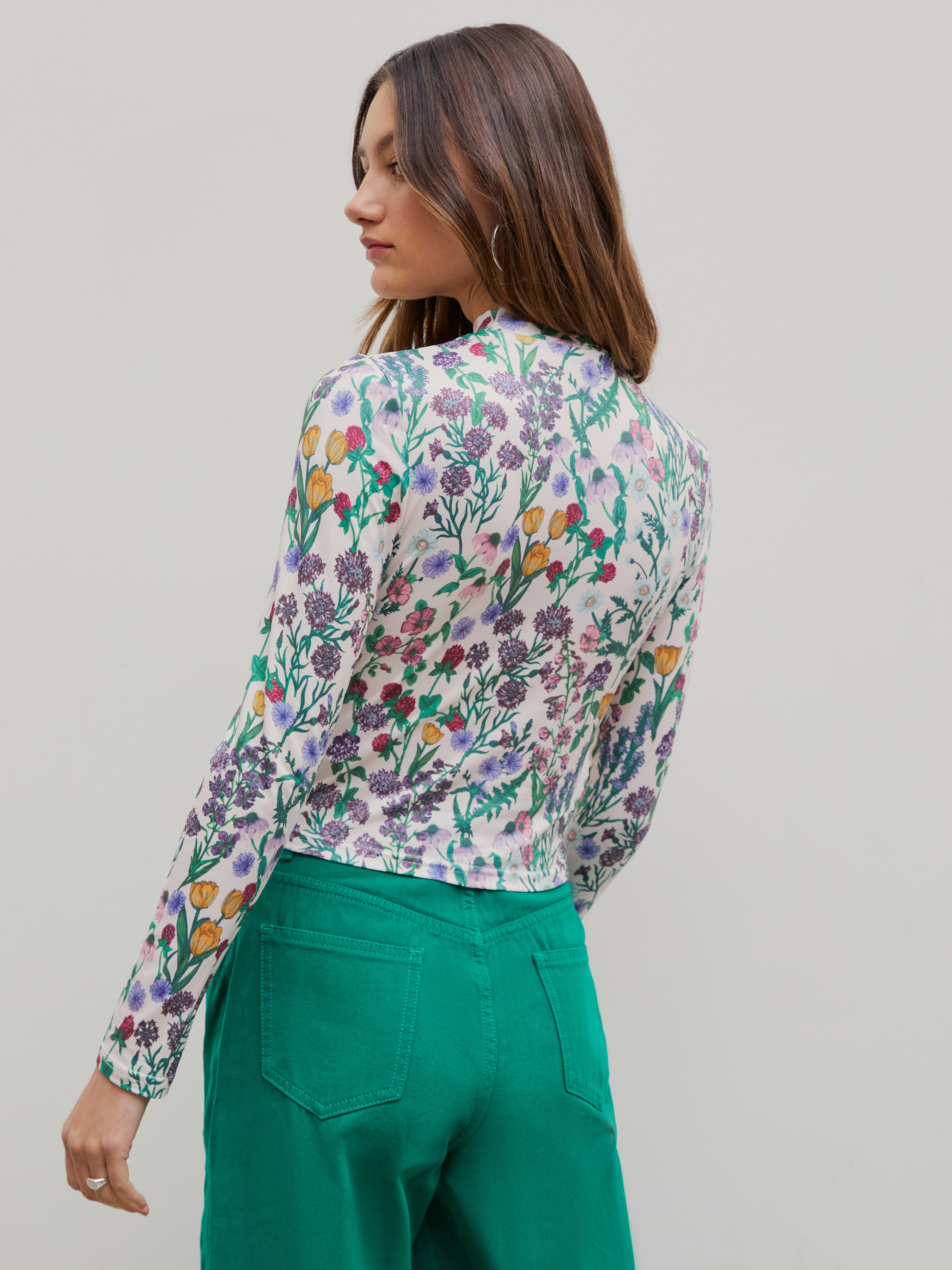 Floral Knitted Long Sleeve Top For Picnic