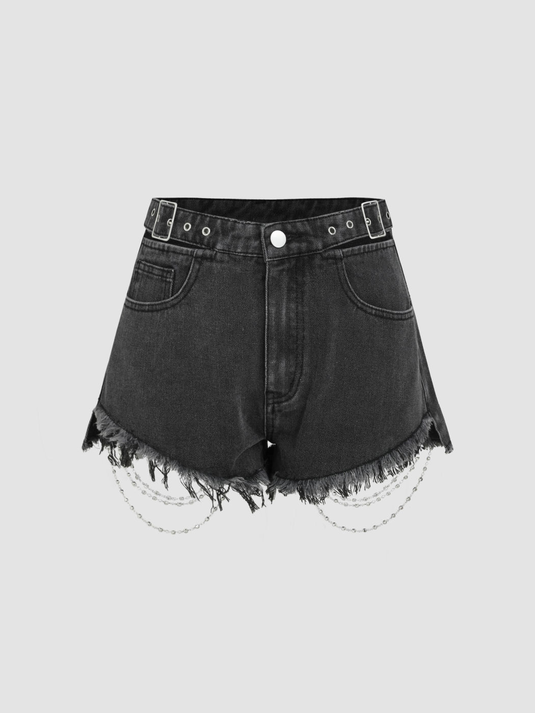 Denim-Ultra-Shorts mit ungesäumtem Saum und Kettendetail