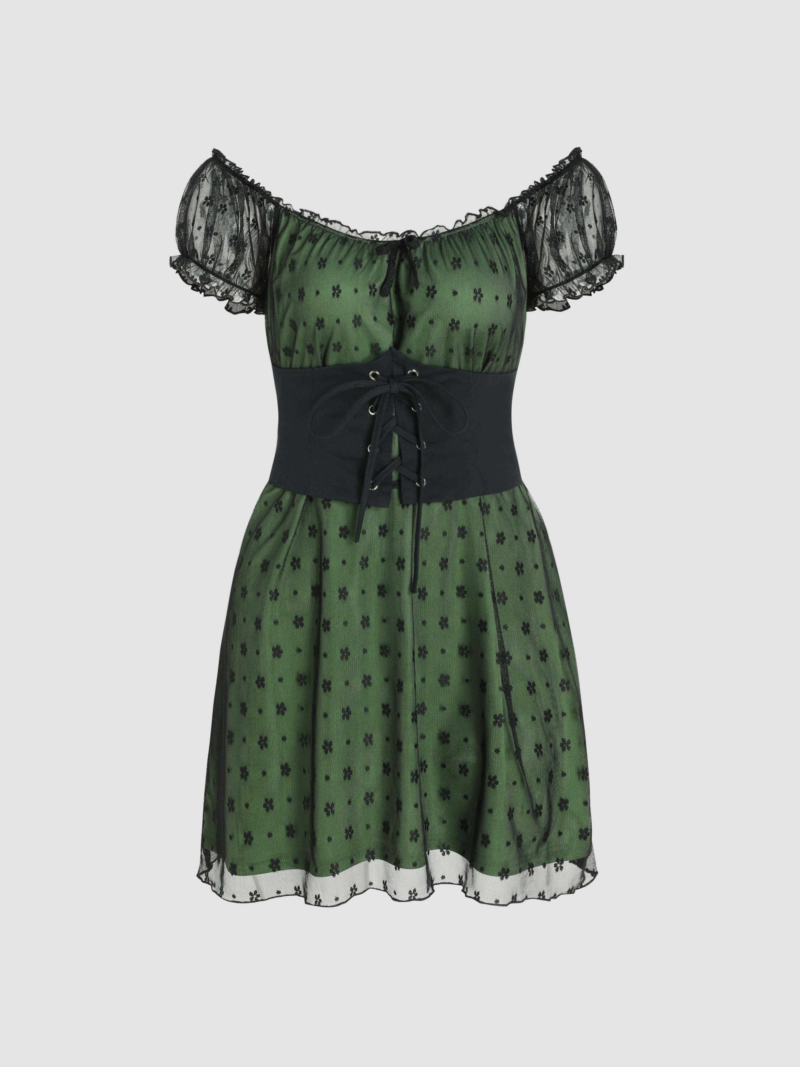 Sleeveless Lace Mini Dress with Belted Waist and Scalloped Hem - Purple