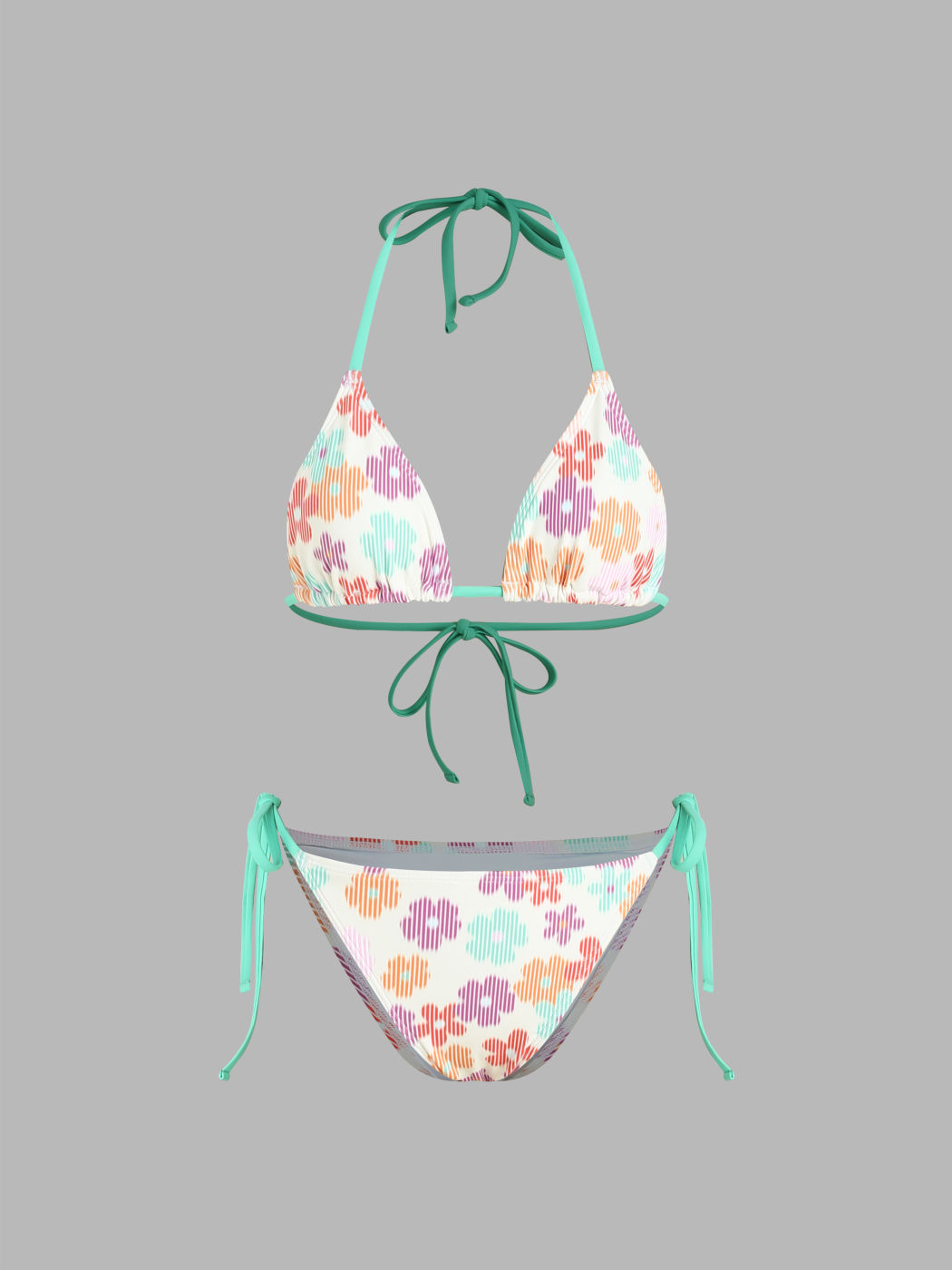 Geblümter Neckholder-Dreieck-Bikini-Badeanzug