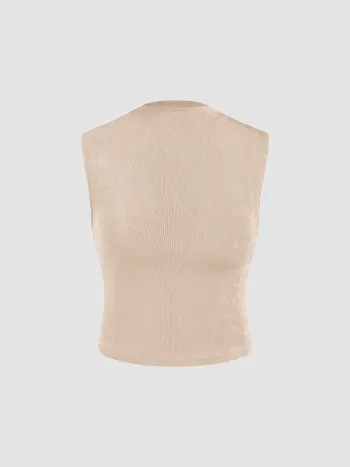  Einfarbiges Jersey-Hochhals-Tank-Top