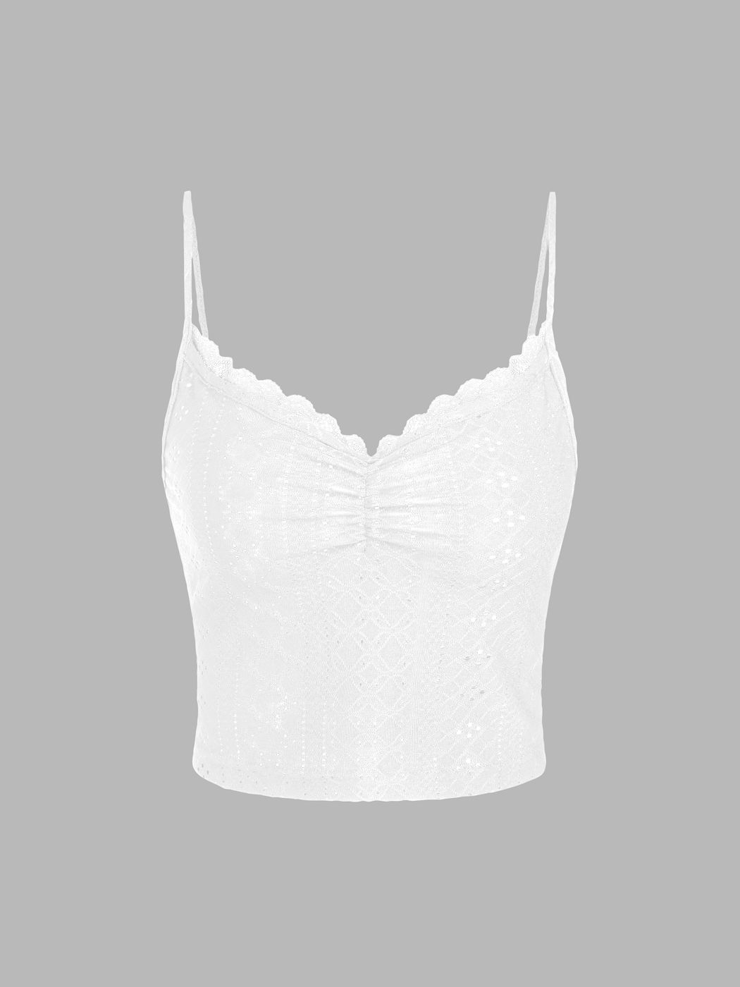 Broderie Anglaise Solid Lace Trim Crop Cami Top