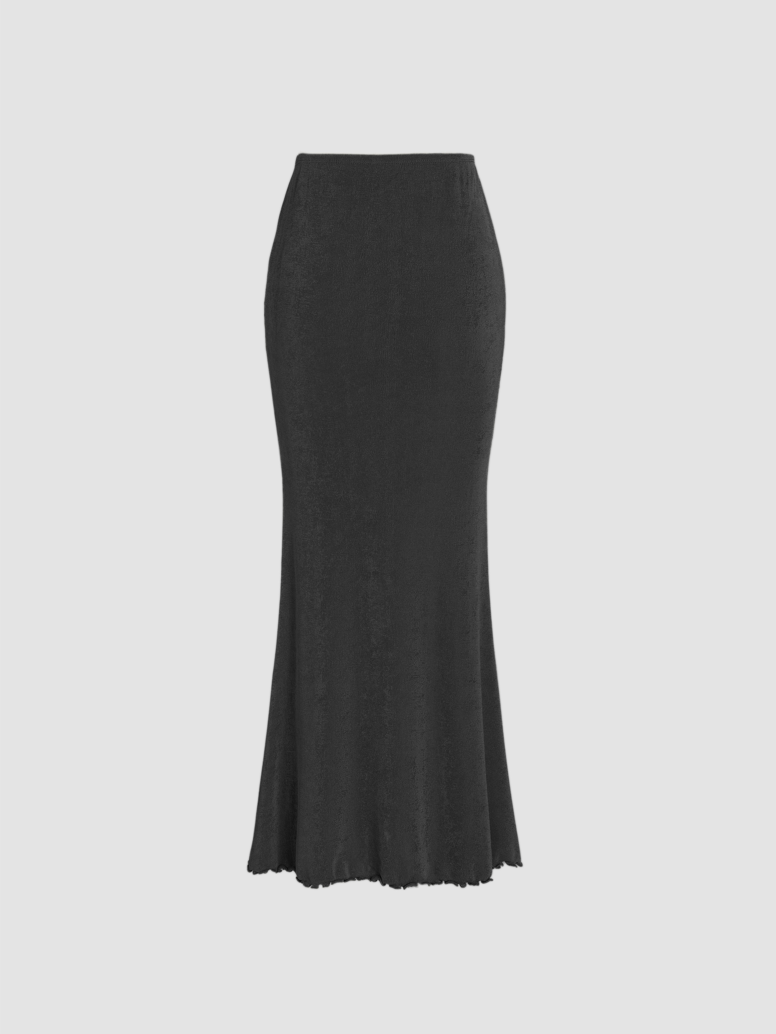 Long Skirts City Chic Knit Fabric Solid Lettuce Hem Mermaid