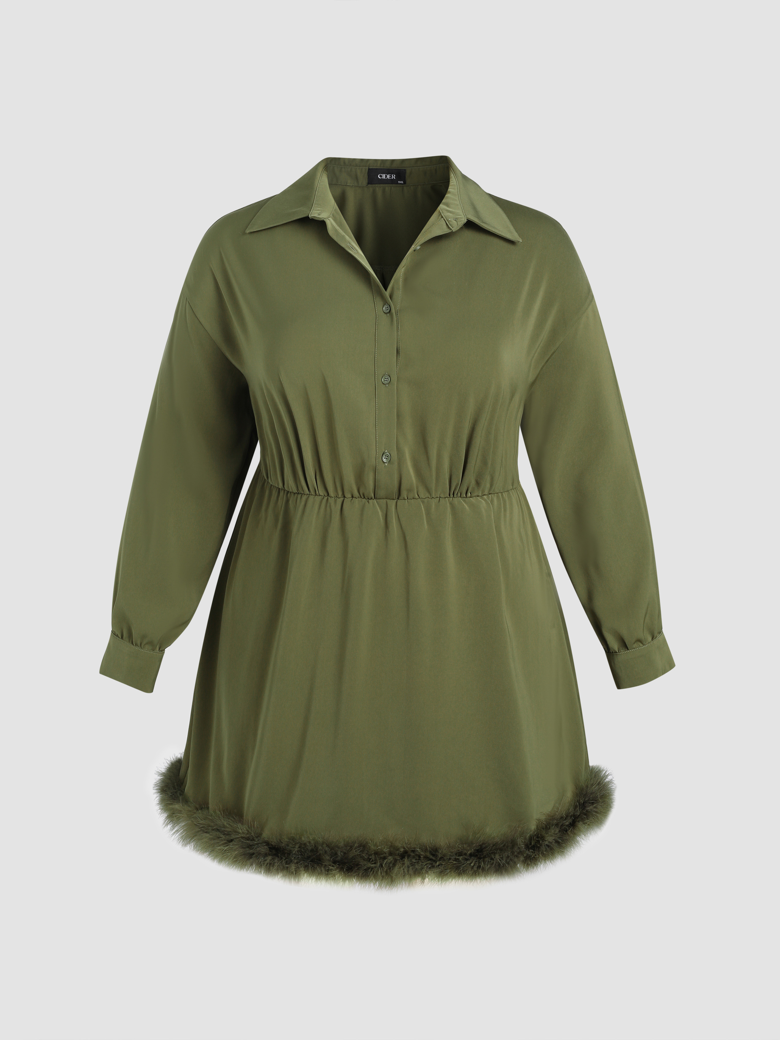 Faux Fur Woven Faux Feather Trim Collar Short Dress Curve & Plus For