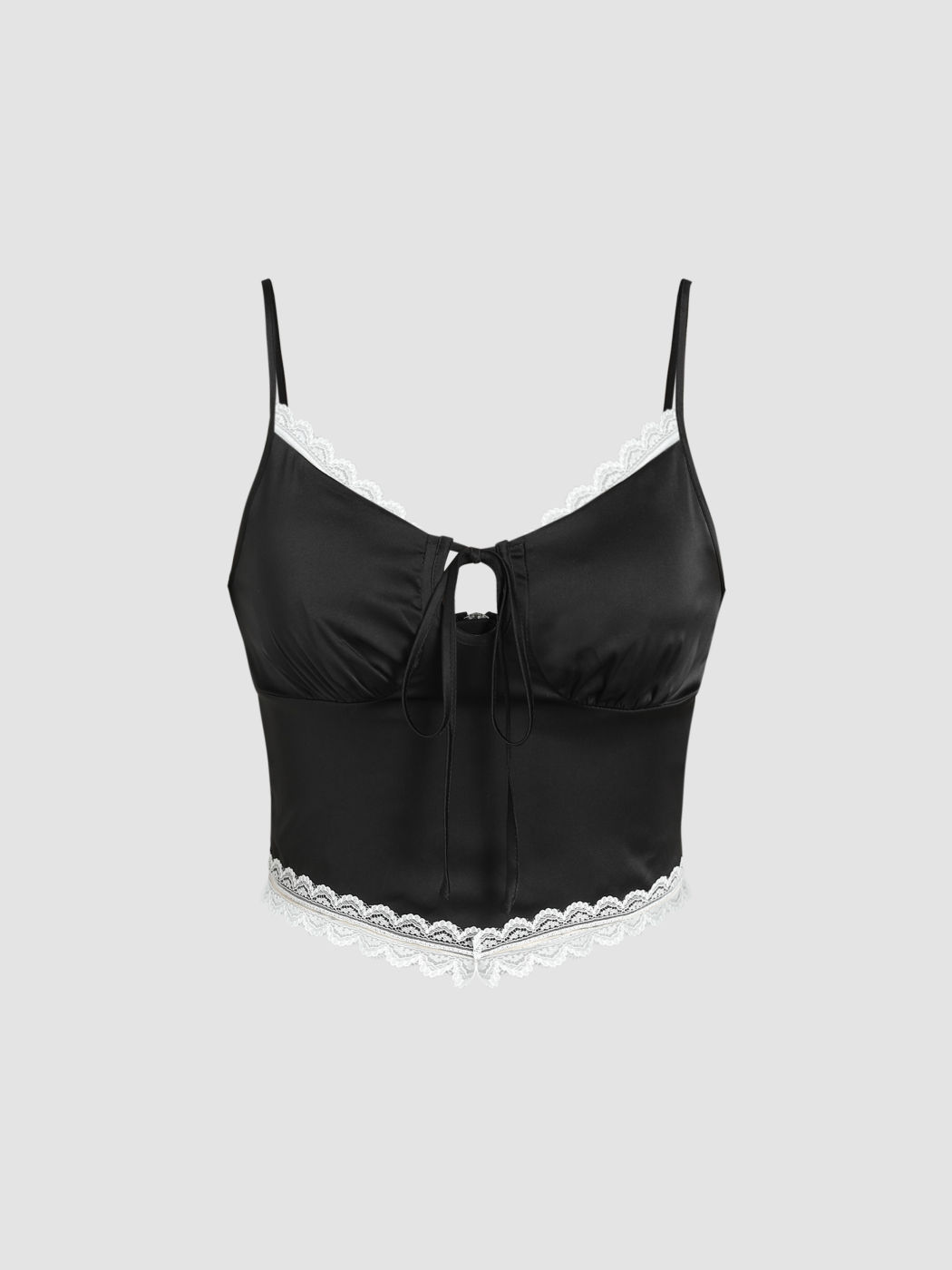 Cami Crop Top aus Satin mit ausgeschnittenem Spitzenbesatz