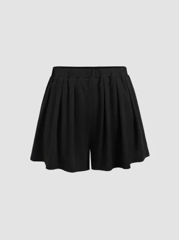 Einfarbige Shorts mit elastischem Bund und breiten Beinen