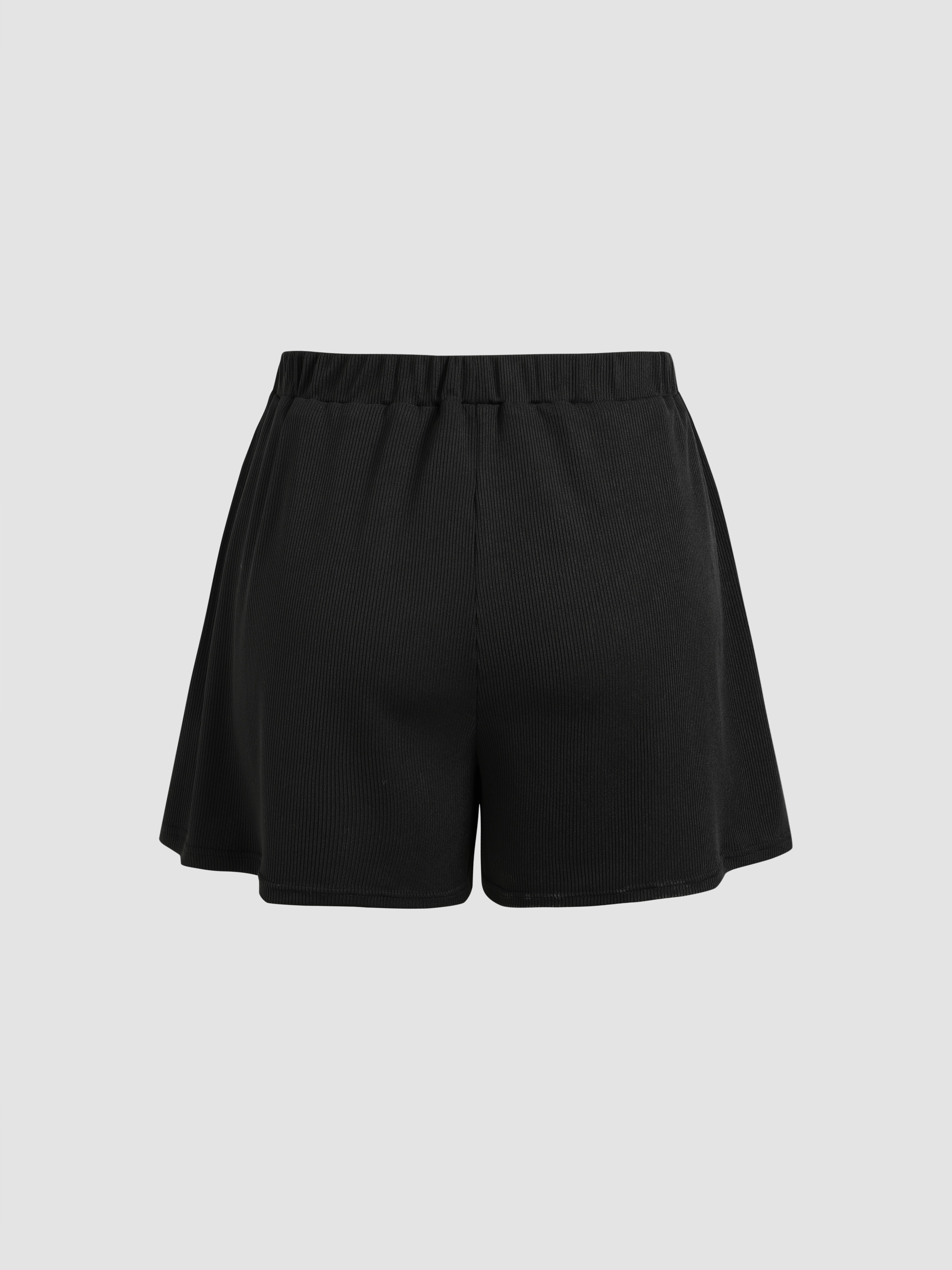 Santorini Beach Vacation Solid Elastic Waist Wide Leg Shorts