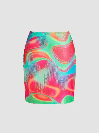  Psychedelische Wellenmuster Mini-Rock mit Schlitz