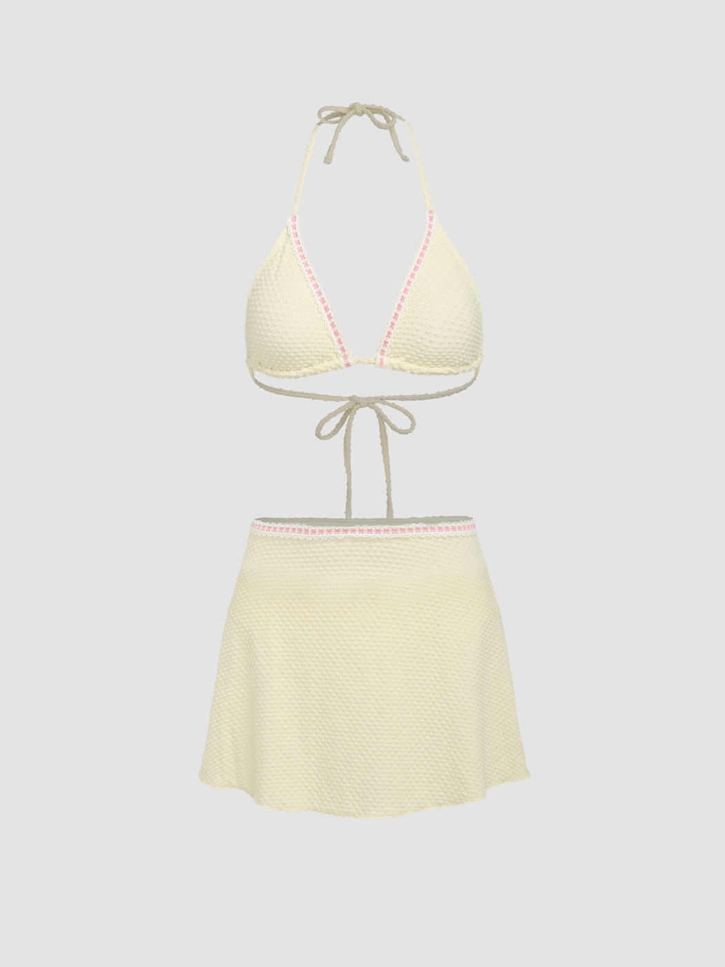 Bikini-Set mit Halsbinde und Spitzenrand & Cover-Up-Skirt
