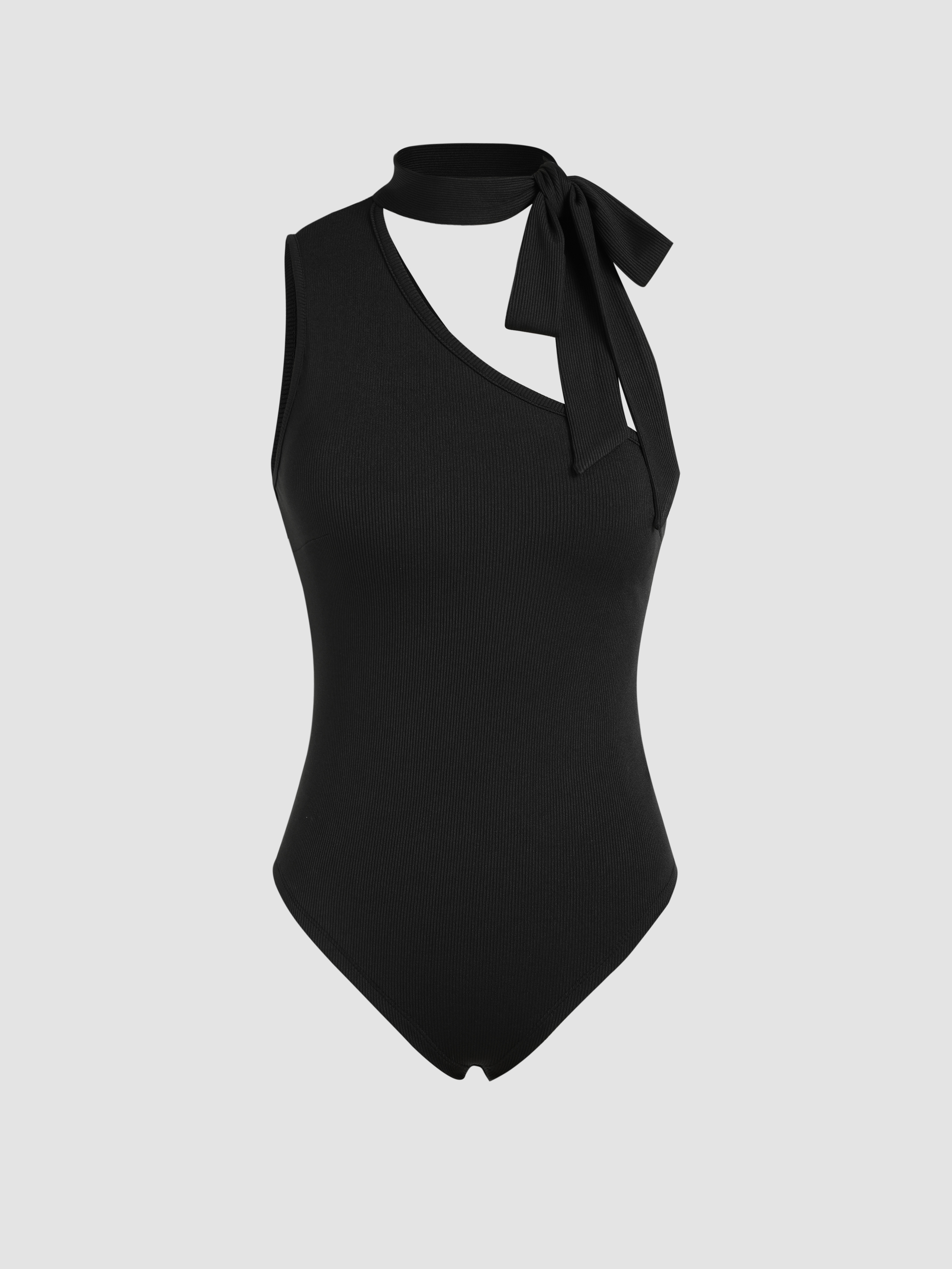 Asymmetrical Neck Knotted Bodysuit For Date asymmetrical-neck-knotted-bodysuit-for-date