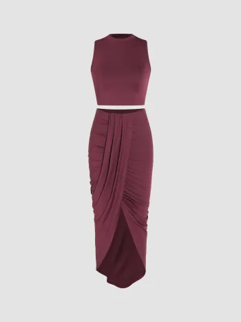 Jersey Crop Tank Top & Ruched Maxi Skirt
