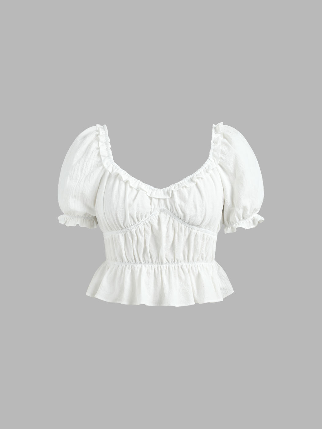 Kurzärmlige Crop-Bluse mit gerüschtem Rüschensaum