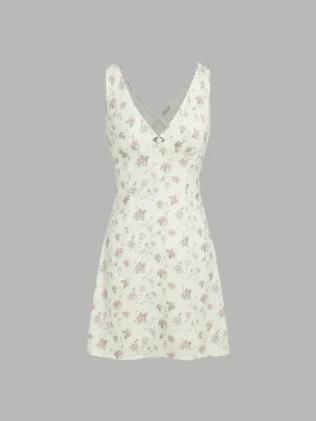 Floral Lace V-neck Mini Dress