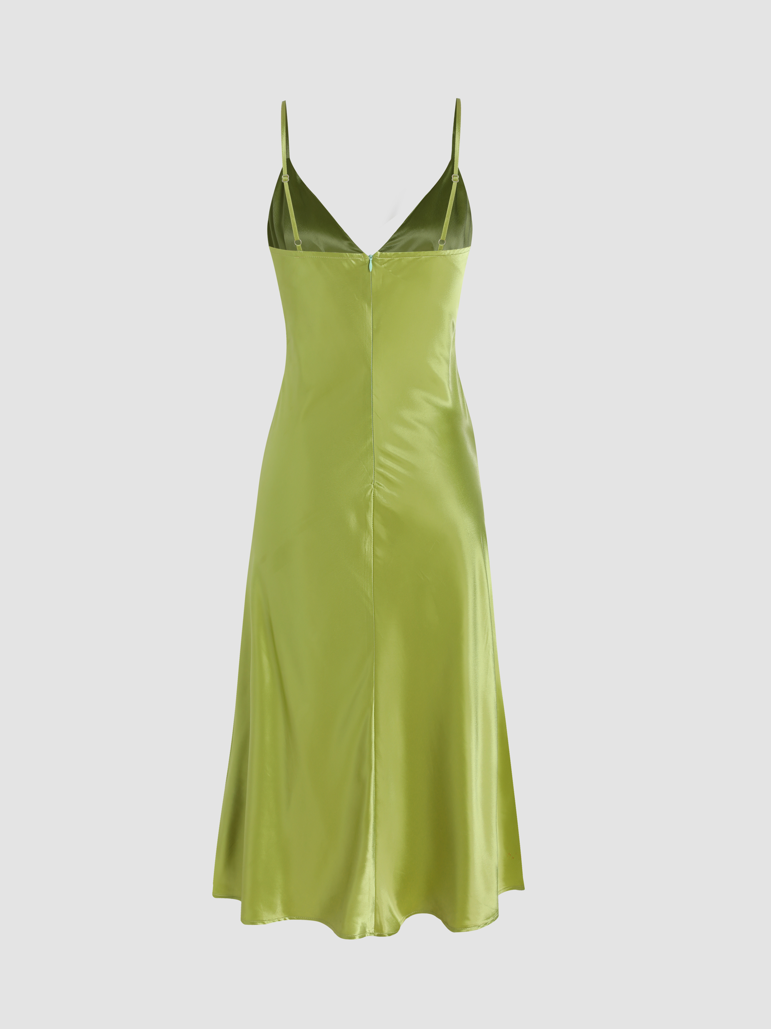 Solid Satin V-neck Cami Maxi Dress