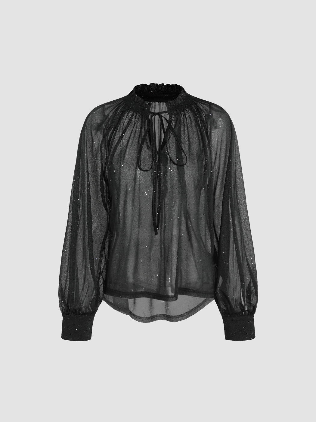 Langarm-Shirt mit Chiffon-Glitter und Kordelzug