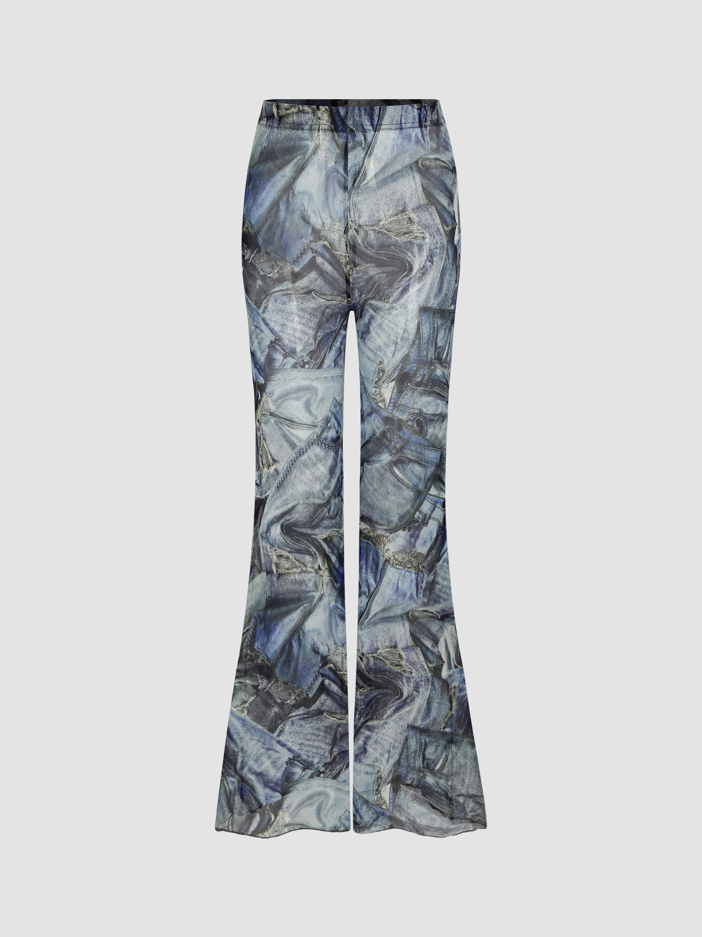 Mesh Abstract Pattern Flared Trousers - Cider