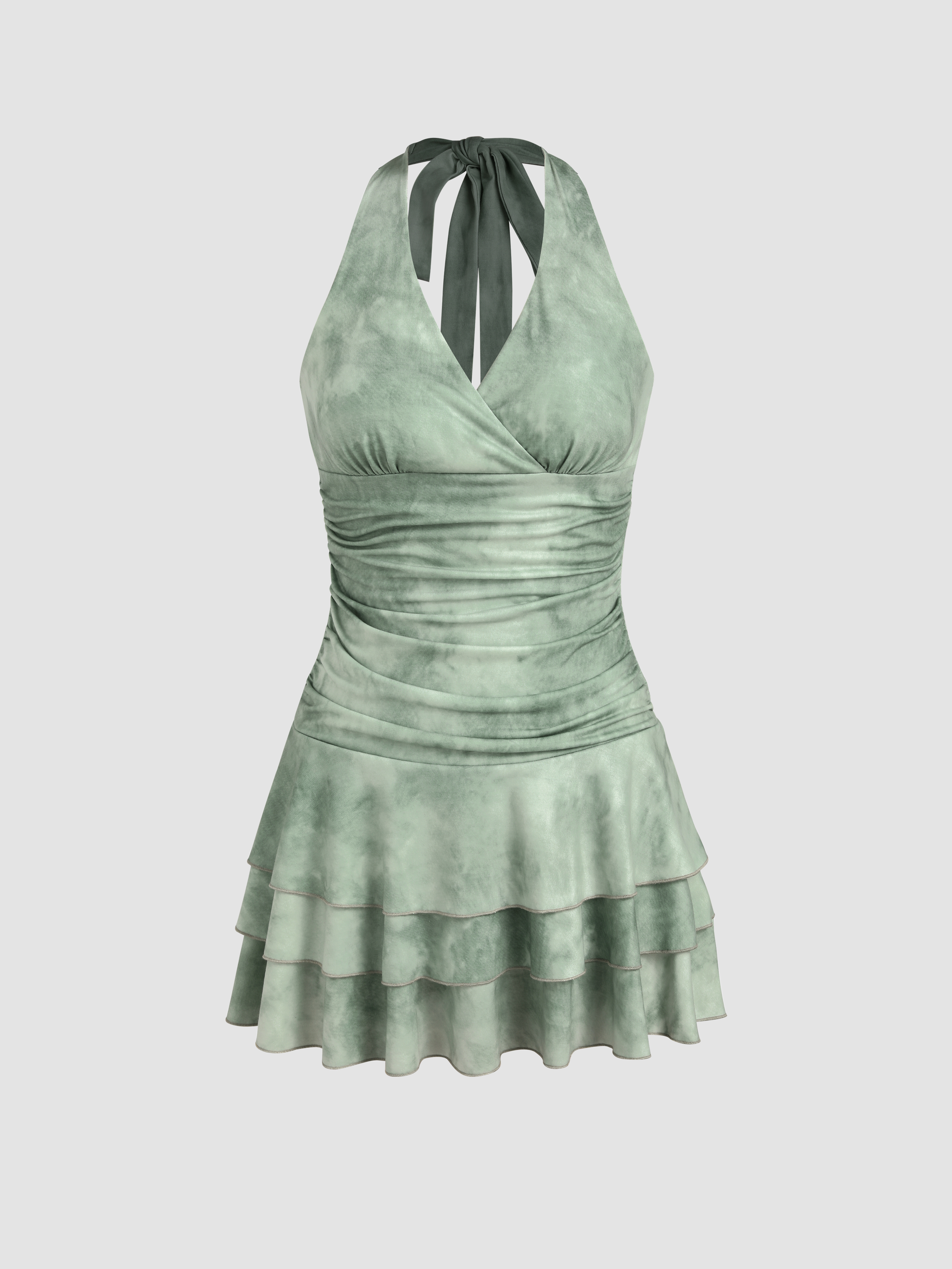 Jersey Jersey Tie Dye Halter Ruched Mini Dress For Exhibition Date