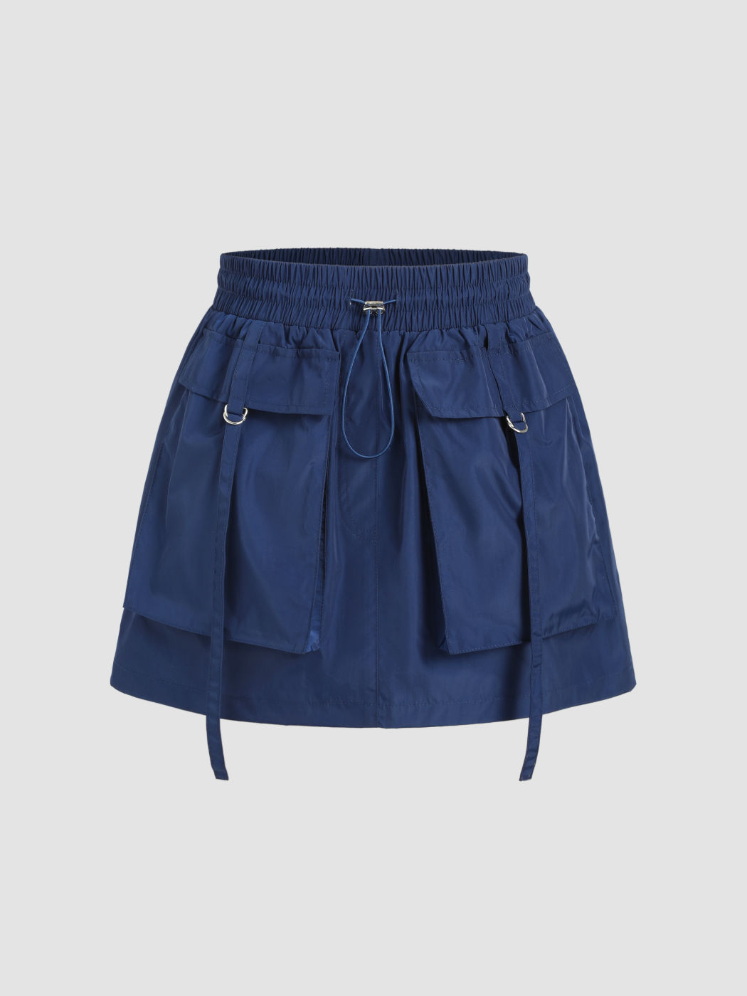 Solid Cargo Pocket Drawstring Mini Skirt
