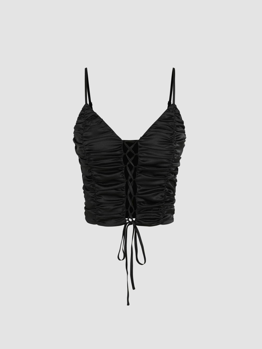 Lace Up Ruched Cami Crop Top For Date