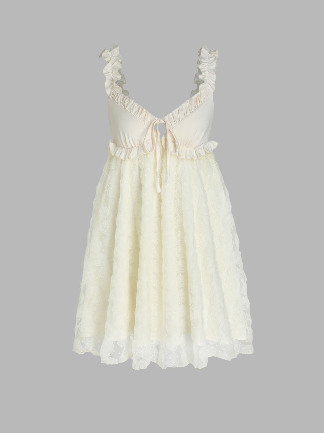 Geknotetes Rüschen-Minikleid aus Netzstoff mit Blumenmuster
