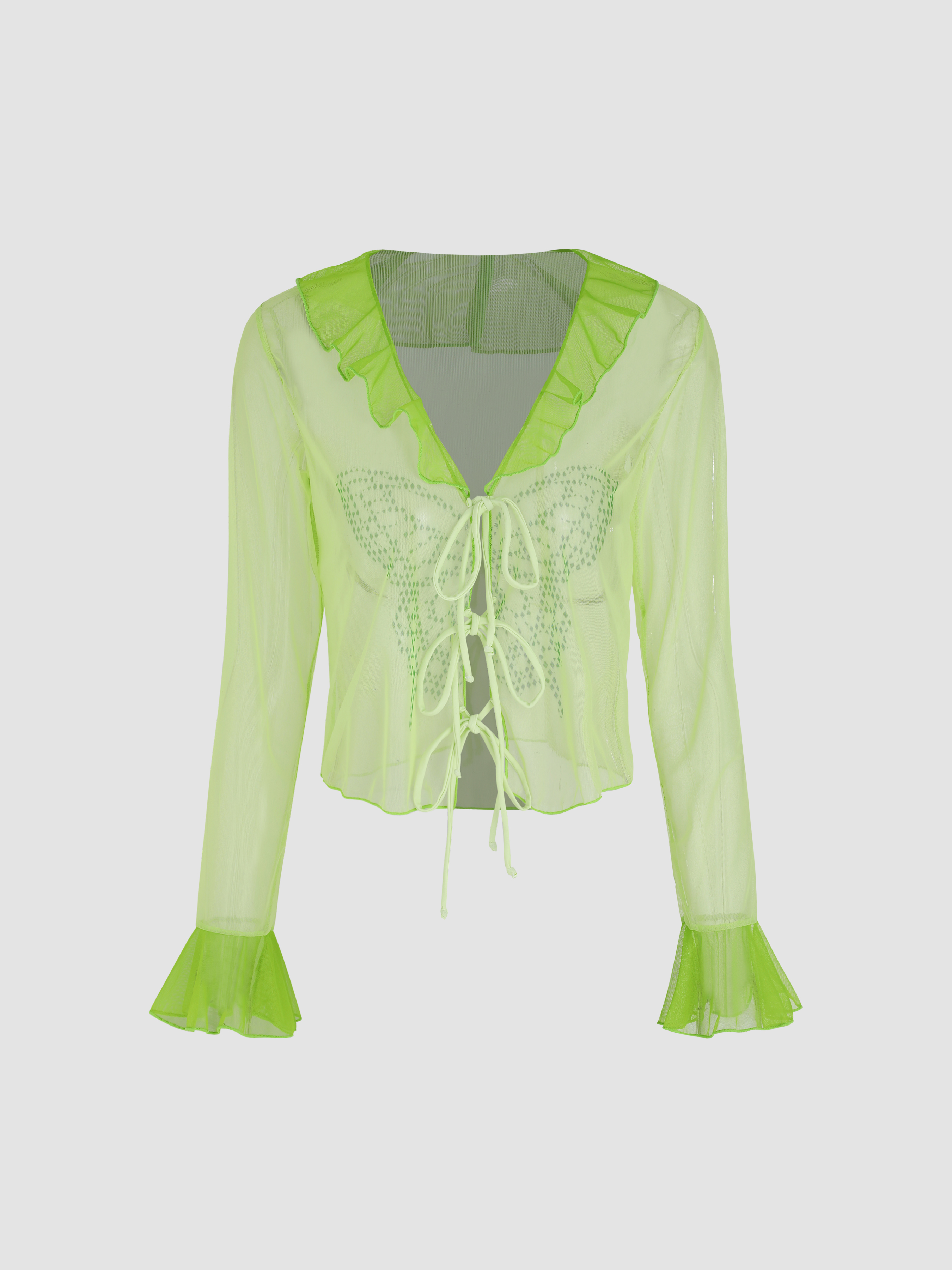 Mesh Mesh Butterfly Knotted Cover Up BLouse For Swimming Pool Beach
