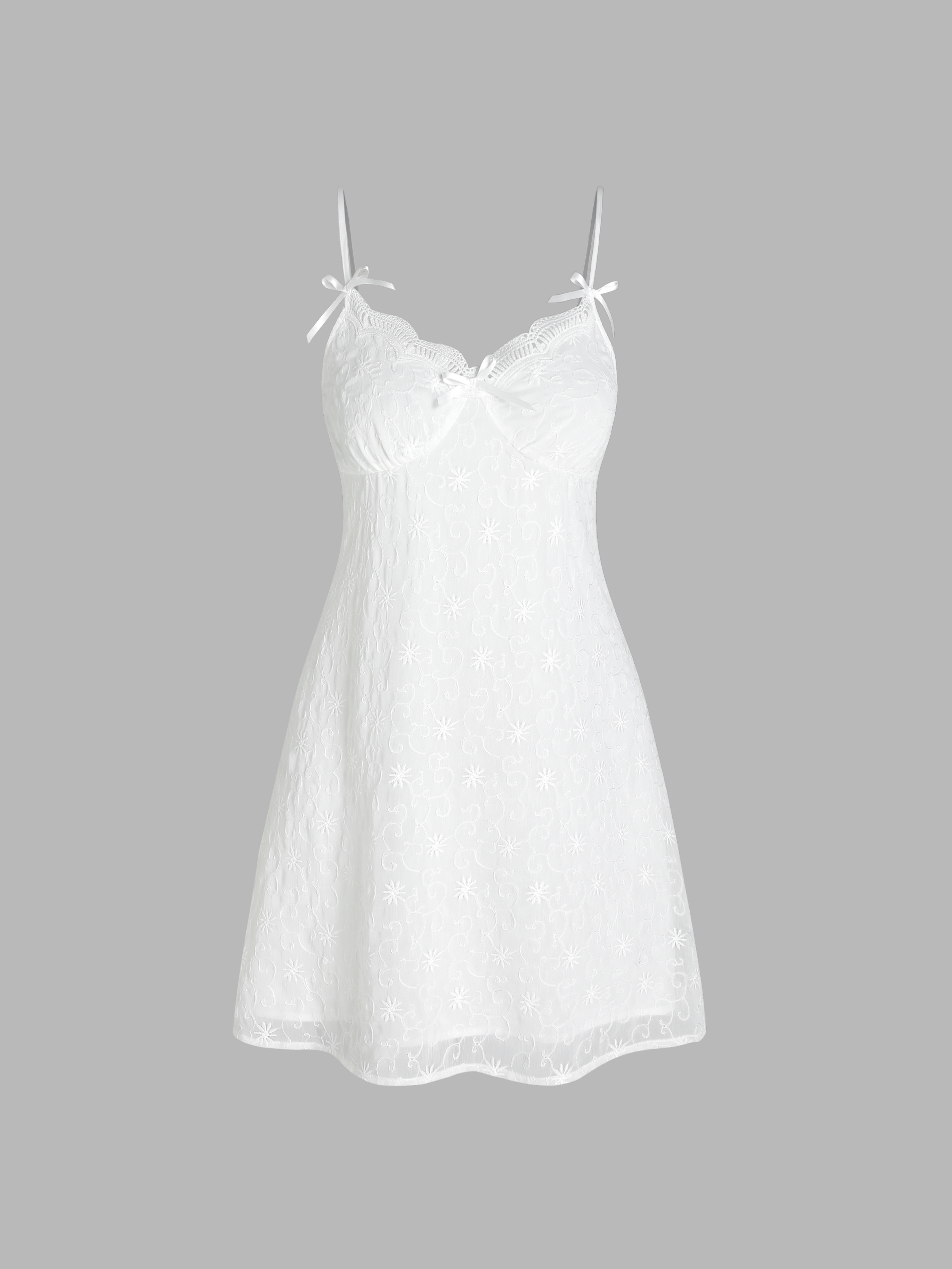 Solid Lace Bowknot Cami Short Dress