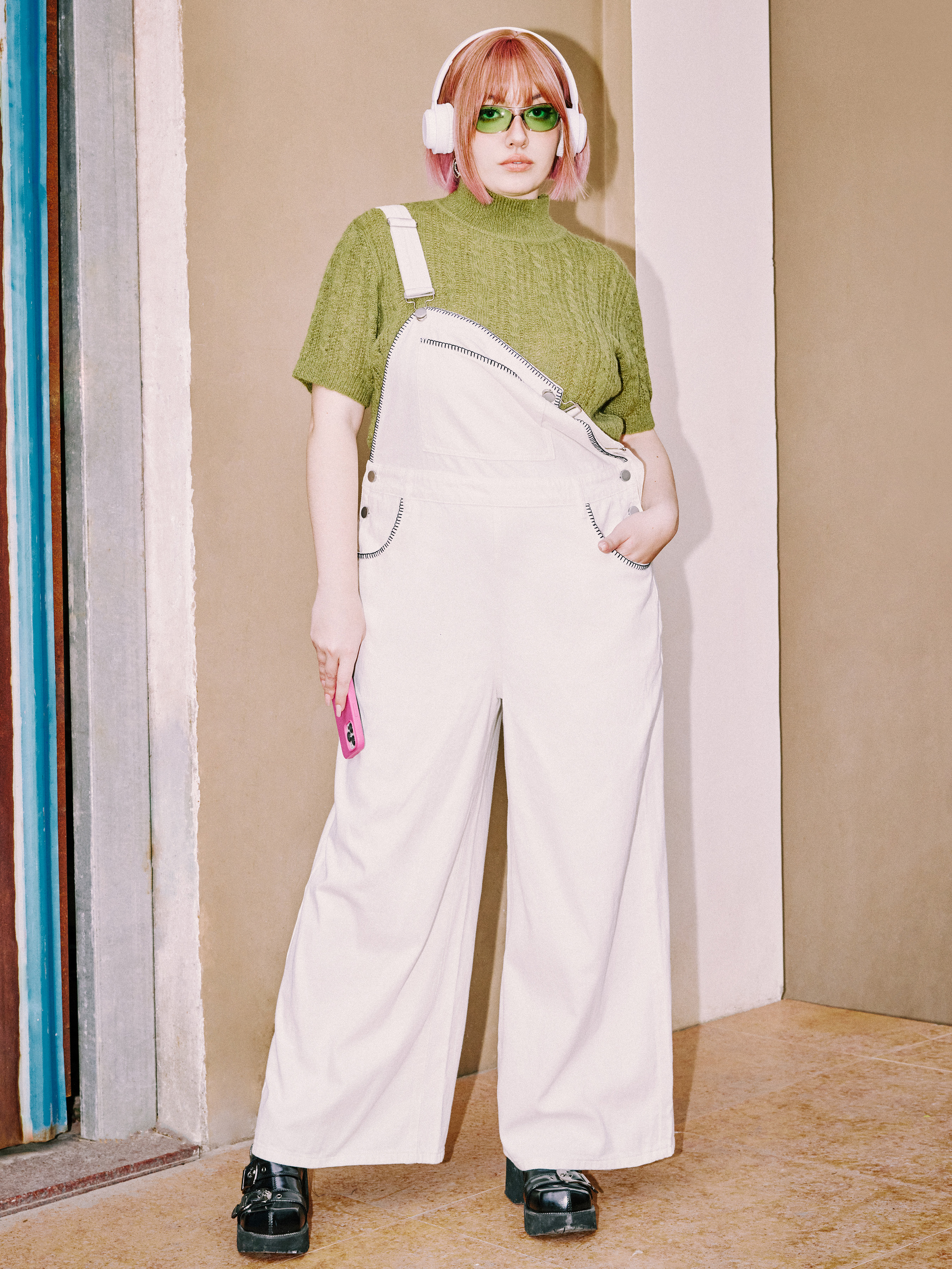 Curve & Plus Stitch Wide Leg Denim Jumpsuit
