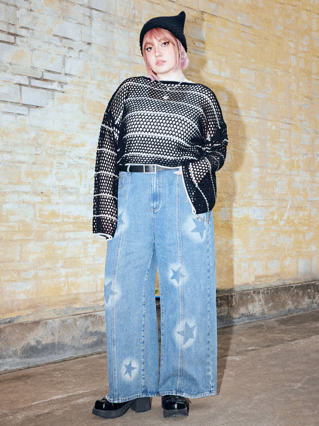 Vaqueros de Pierna Ancha con Estampado de Estrellas Curvy