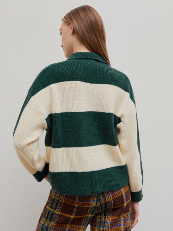Knit Fabric Striped Collar Button Up Knitted Sweater For Daily Casual ...