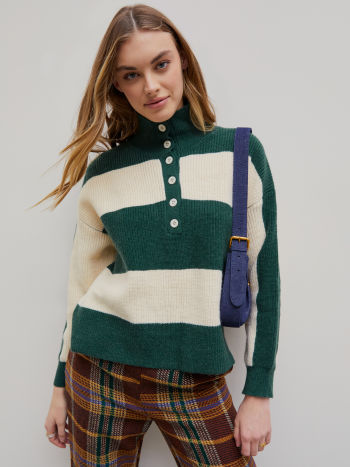 Knit Fabric Striped Collar Button Up Knitted Sweater For Daily Casual ...