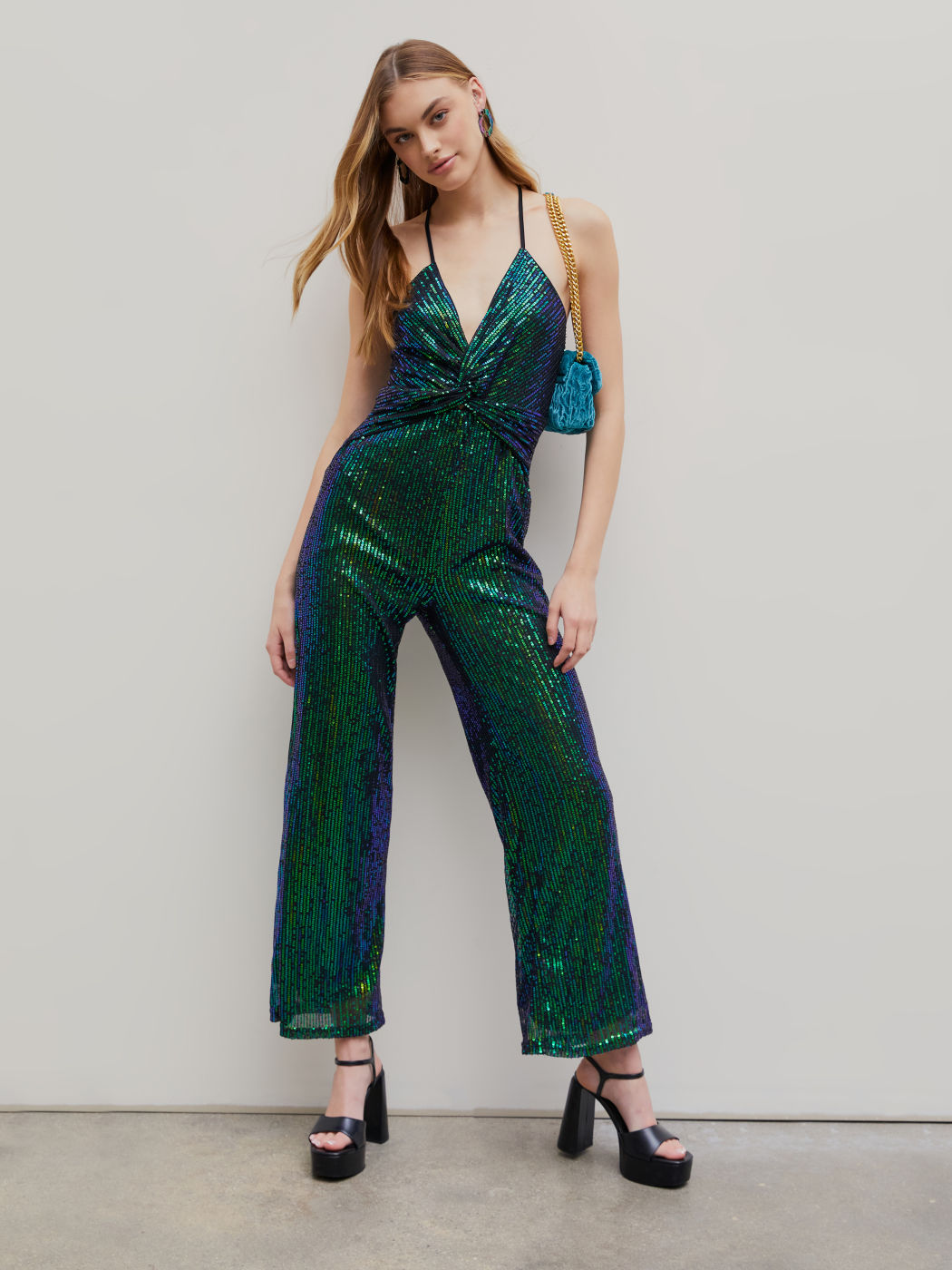 Sequins Sequin Twist V-neck Sleeveless Jumpsuit For Music Festival/Live ...