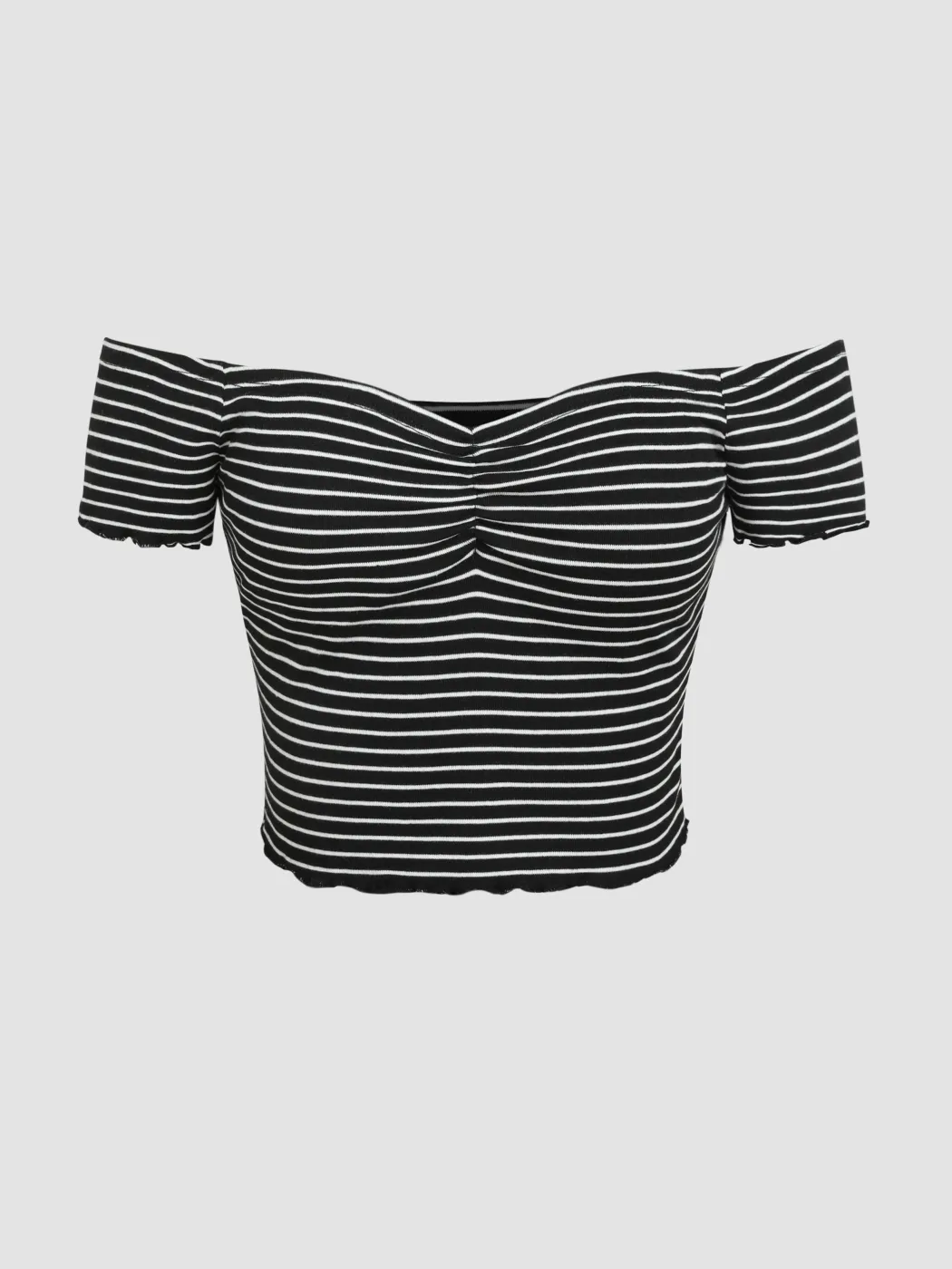Off-Shoulder Stripe Twist Crop Top